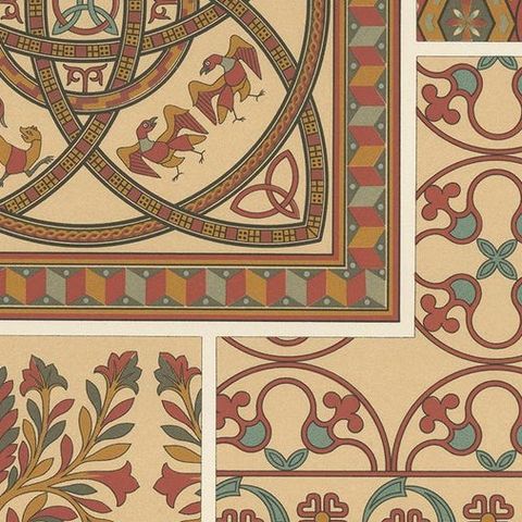 Decorative 80Print of Middle Ages Mosaic Design, France, circa 1890, close-up 1