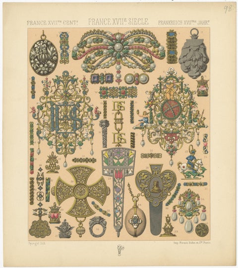 Pl 98 Antique Print of French Decorative Objects by Racinet, 'circa 1880', view 3