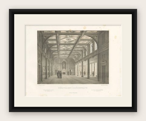 Antique Print of the Exchange-Hall in Copenhagen, 'Denmark', shown framed