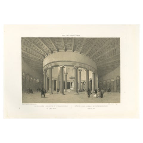 Interior of Santo Stefano Rotondo, Rome, Benoist 1869 Lithograph