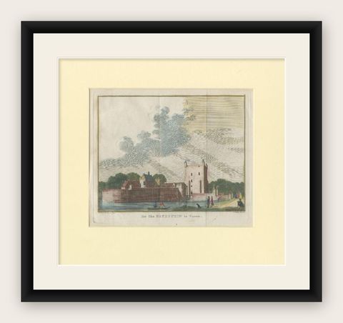 Antique Print of Castle Batestein in Vianen, the Netherlands, 1749, shown framed
