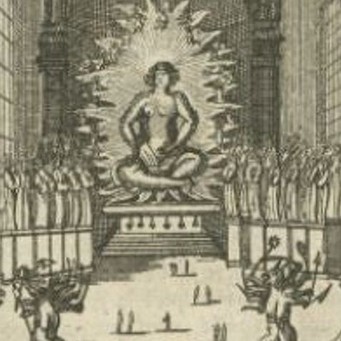 Antique Print of the Temple of Daibuth by Mallet, 1683, close-up 1