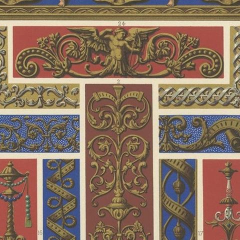 Pl. 66 Antique Print of Renaissance Ornaments by Racinet, circa 1890, close-up 1