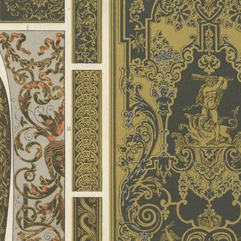 Pl. 84 Antique Print of XVIIth and XVIIIth Century Ornaments by Racinet (c.1890), close-up 1