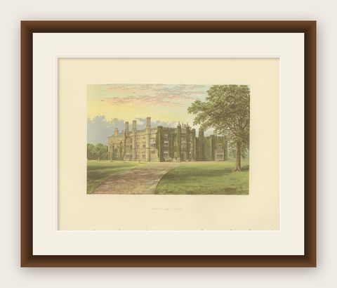 Antique Print of Drakelowe Hall by Morris, circa 1880, shown framed