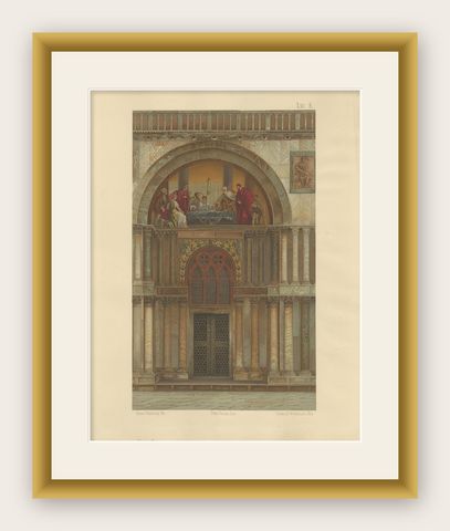 Pl. 8 Antique Print of the Portal of San Pietro of the Basilica of San Marco, shown framed