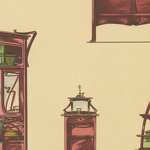 Pl. 48 Antique Print of Bedroom Furniture by Kramer, circa 1910, close-up 2