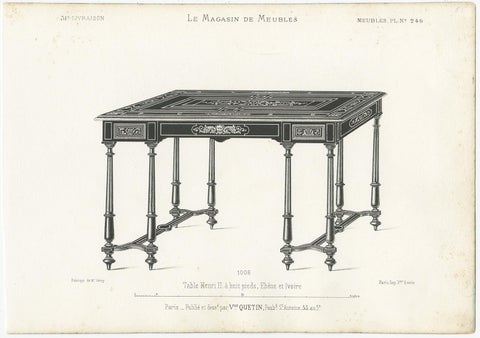 Set of 3 Antique Furniture Prints of Various Tables by Quetin, circa 1860, view 2