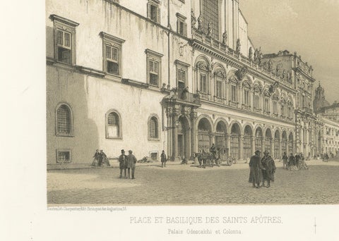 Rome Piazza Santi Apostoli, Grand Architectural View, Benoist 1869, close-up 4