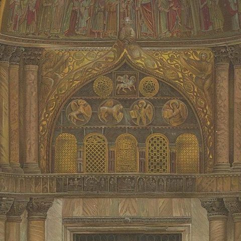 Antique Print of the Portal of Sant'Alipio of the Basilica of San Marco, close-up 2