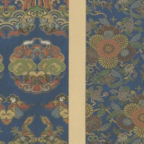 Antique Print of Silk and Gold Fabrics 'Japan' by G. Audsley, 1882, close-up 1