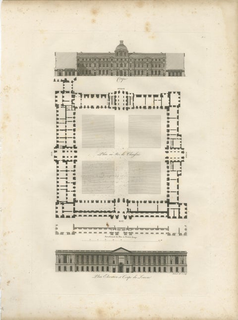 Antique French Architectural Engravings Pair, Baltard Louvre Plates, Paris 1803, view 4