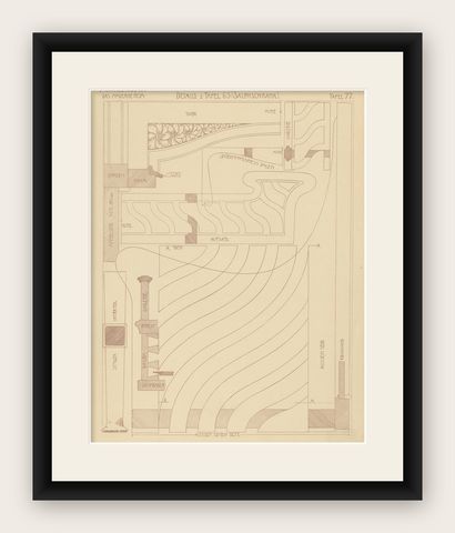 Pl. 77 Antique Print of Furniture Details by Kramer, circa 1910, shown framed
