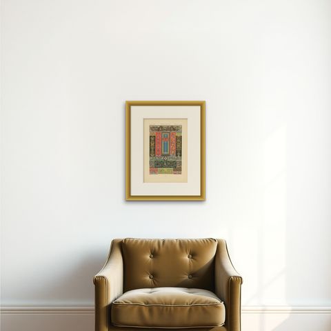 Pl. 9 Antique Print of Greek-Roman Ornaments by Racinet, circa 1890, shown framed on a wall, true to size