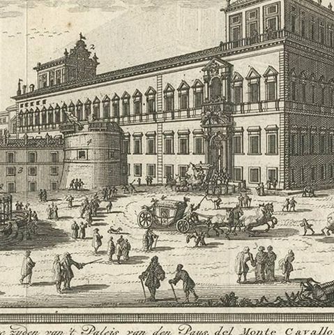 Antique Print of the Papal Palace on the Quirinal Hill Monte Cavallo, close-up 2