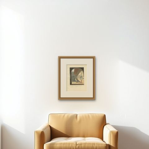 Antique Print of the Podestat Palace in Florence, Italy, by Bonnard, 1860, shown framed on a wall, true to size
