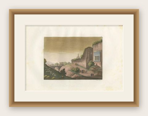 Antique Print of the Bridge over the Kidron River by Ferrario '1831', shown framed
