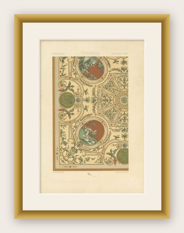 Pl. 90 Antique Print of XVIIIth Century Ornaments by Racinet (c.1890), shown framed