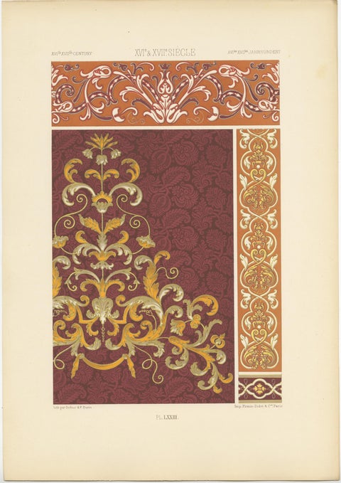 Pl. 73 Antique Print of XVIth and XVIIth Century Ornaments by Racinet circa 1890, view 4