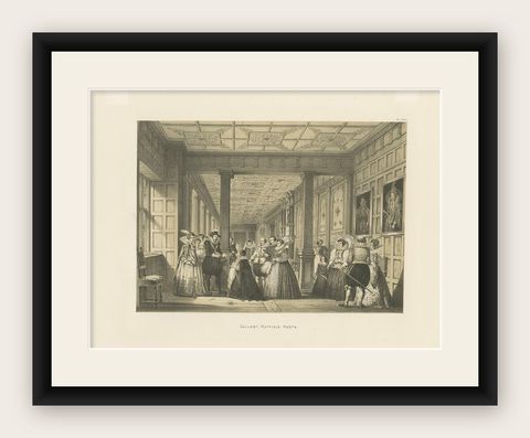 Antique Print of Hatfield House by Nash, 'circa 1870', shown framed
