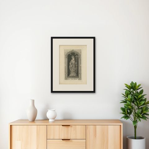 Antique Print of Henry Chichele After a Window at All Souls College '1772', shown framed on a wall, true to size