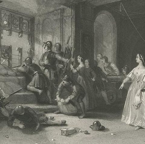 Antique Print of the Defence of Wardour Castle by Simmonds, 1841, close-up 2