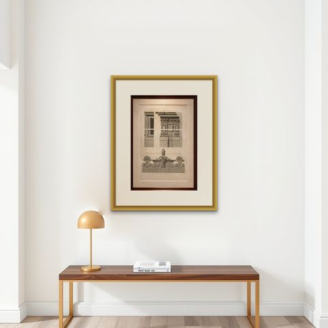 Antique Louvre Architectural Ornament Engraving, French Neoclassical, 1803, shown framed on a wall, true to size