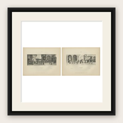 Italian Renaissance Street Scenes, Set of 2 Decorative Engravings, ca.1880, shown framed