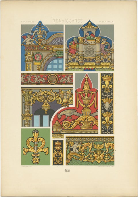 Pl. 85 Antique Print of Renaissance Architectural Motifs by Racinet 'circa 1890', view 4