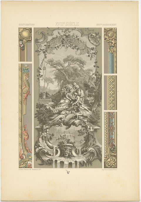 Pl. 114 Antique Print of 18th Century Decorative Panel by Racinet, circa 1890, view 2