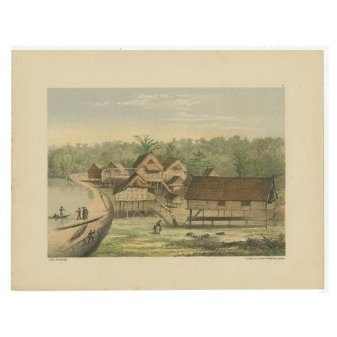 Old Print of Houses of Longwai, West Kutai Regency, East Kalimantan, Indonesia, view 2