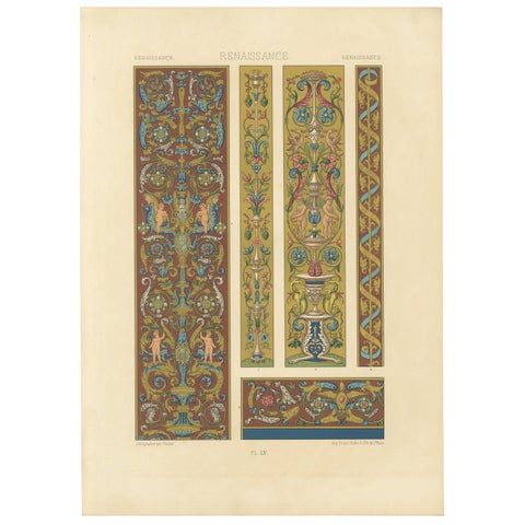 Renaissance Scrollwork with Cherubs & Grotesques, Classical Ornament, 1869
