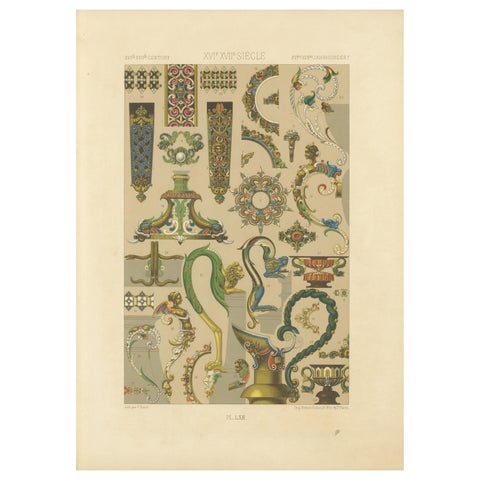 Baroque Ornament Details, 16th & 17th Century Design Elements, Plate LXII, 1869