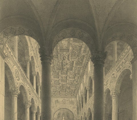 Interior of St Agnes Outside the Walls, Rome, Classical Basilica View, 1868, close-up 6