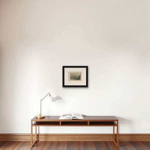 Antique Print of the Royal Exchange in London, c.1840, shown framed on a wall, true to size