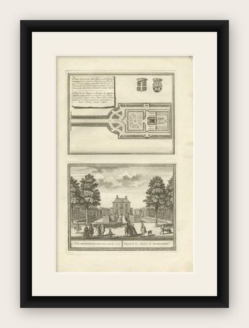 Antique Print of Meerestein Castle in the Netherlands, circa 1730, shown framed