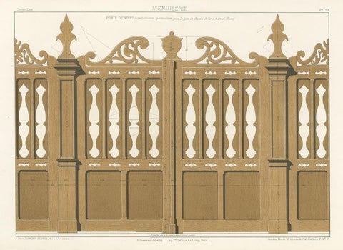 Architecture Print of Woodwork of an Entry Door by Delarue, circa 1880, view 2