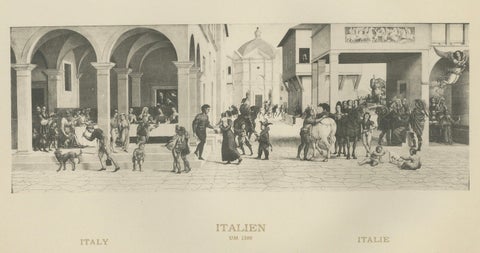 Italian Renaissance Street Scenes, Set of 2 Decorative Engravings, ca.1880, close-up 3