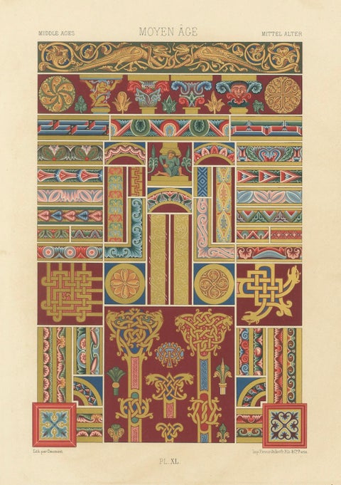 Middle Ages Decorative Ornament, Rich Romanesque Borders & Motifs, c.1869, close-up 5