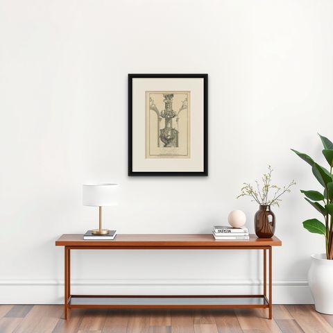 Architectural Print of a Rococo Pulpit Elevation on a Corinthian Column, ca.1740, shown framed on a wall, true to size