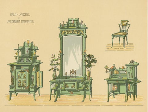 Pl. 13 Antique Print of Salon Furniture by Kramer, circa 1910, view 2