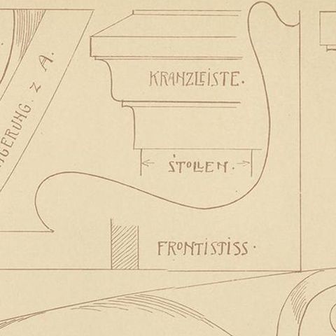 Pl. 71 Antique Print of Furniture Details by Kramer, circa 1910, close-up 1