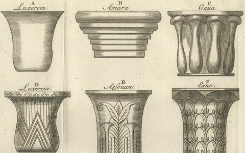 Architectural Study of Egyptian Capitals and Friezes, c.1776 Engraving Set, close-up 1