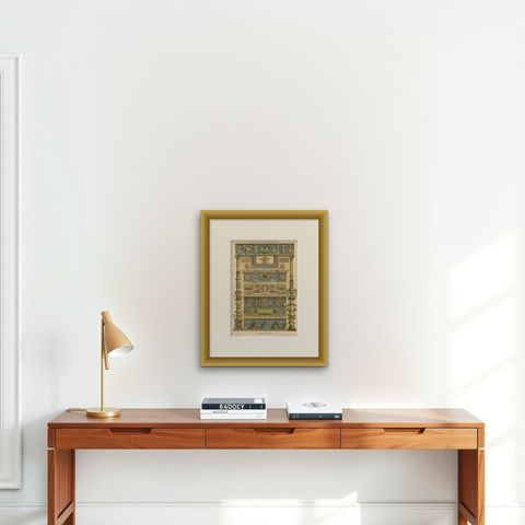 Italian Renaissance Architectural Frieze Print with Virtus Motto, 19th Century, shown framed on a wall, true to size