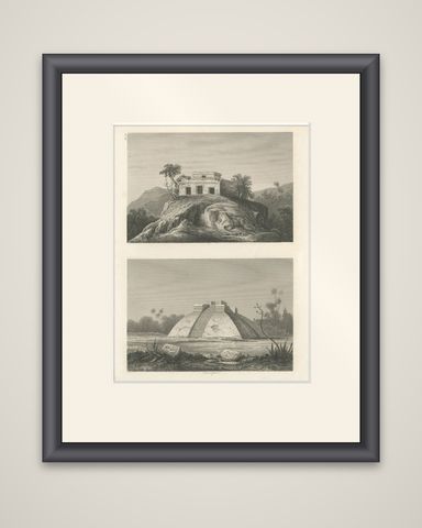 Antique Engravings on One Sheet Depicting Ruins in Mexico, 1857, shown framed