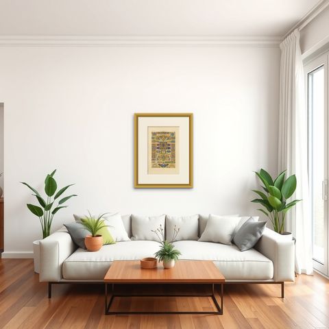 Renaissance Decorative Cartouches & Motifs, Antique Lithograph, ca.1869, shown framed in a room, true to size
