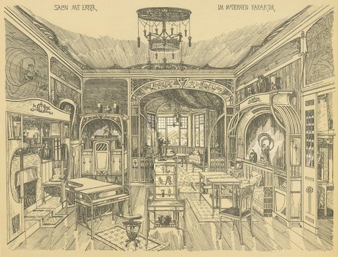 Antique Print of a Salon with Bay Window, circa 1910, view 3