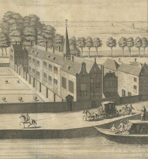 Antique Print of the Leper's House in The Hague, The Netherlands, close-up 2
