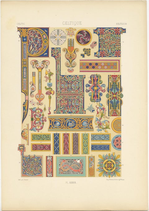 Pl. 39 Antique Print of Celtic Ornaments by Racinet (c.1890), view 2
