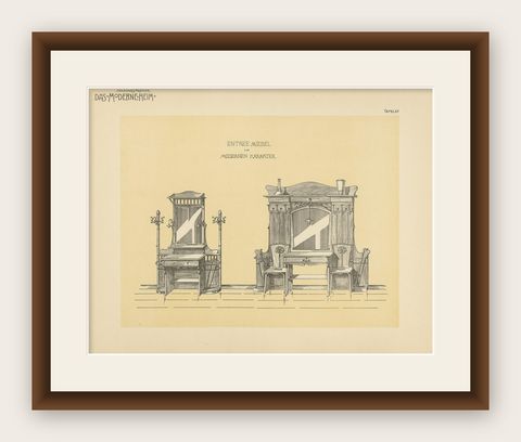 Antique Design Print of Entryway Furniture by Kramer, circa 1910, shown framed
